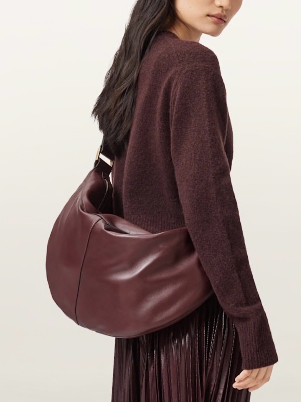 Allsaints Luna Leather Slouchy Shoulder Bag Burgundy (dark red) - Picture 2 of 8